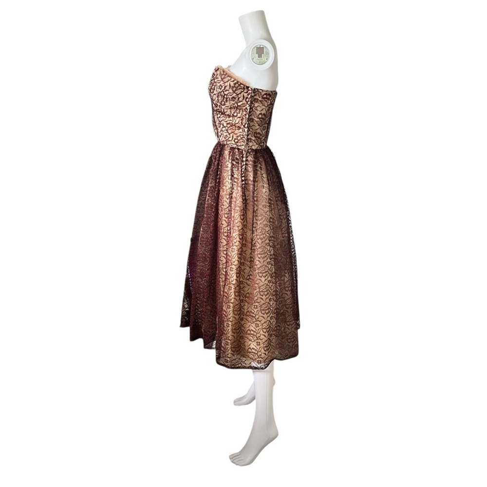 Vintage 50s Floral Lace Dress Fit & Flare Pin Up Prom Party Tea Dress Cupcake - Picture 3 of 10
